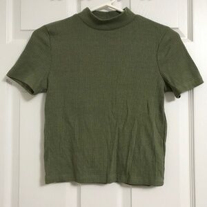 Streetwear Society Mock Neck Short Sleeve Blouse Top M Military Green